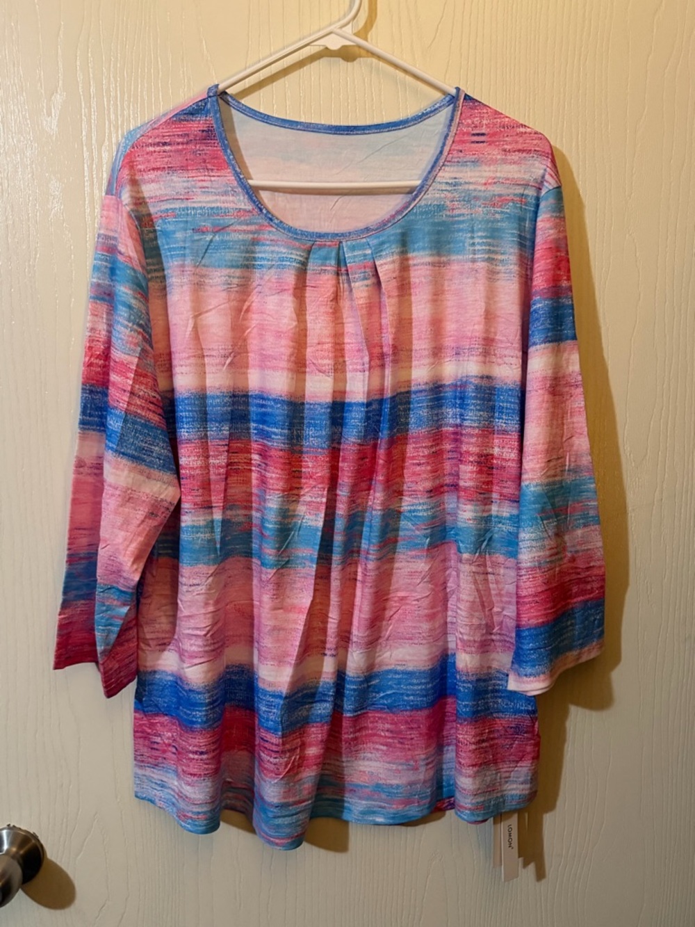 Women's Striped Scoop Neck Top in Pink & Blue Size XXL NWT